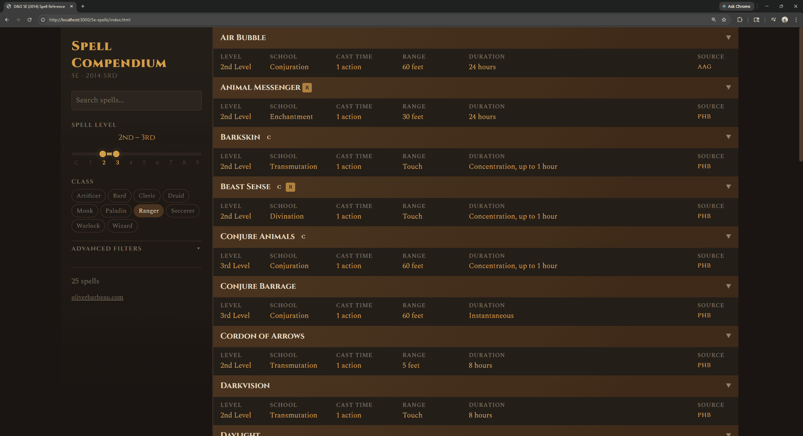 D&D 5E Spell Reference